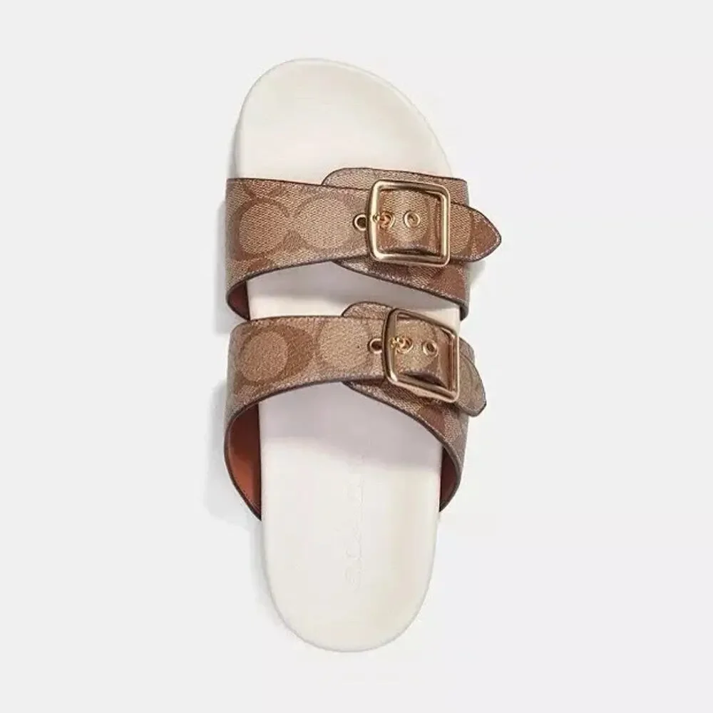 NEW COACH Allanah Slide Sandal Size 10 Canvas Women's CK412 Khaki/Chalk